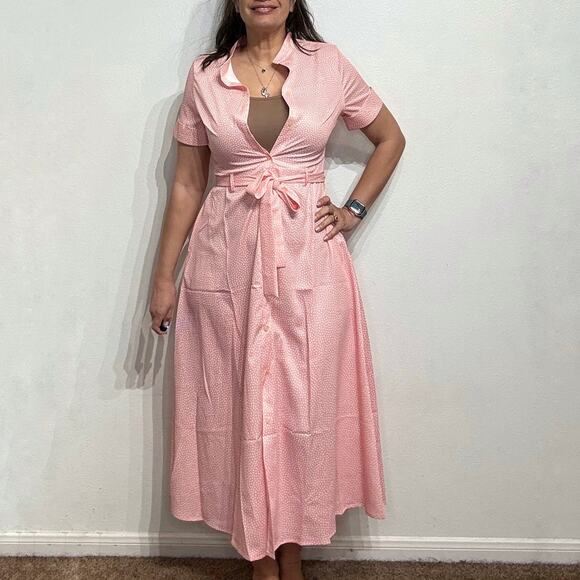 FHQ Pink Polka Dot Midi Shirt Dress Sz S NWT - Picture 1 of 13